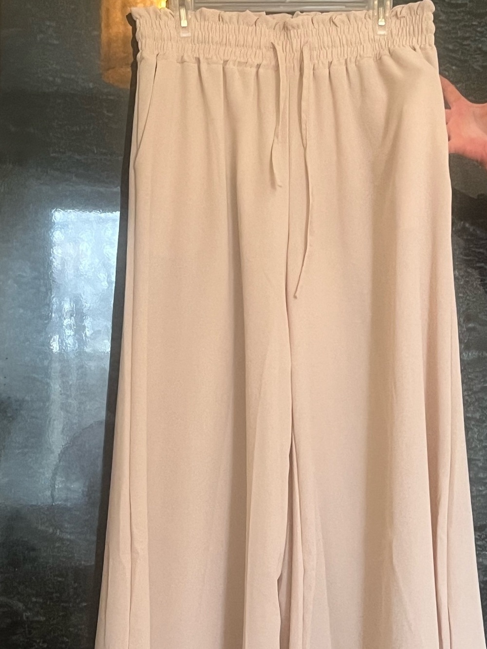 Blush Pink-Beige Wide Leg Palazzo Pants - Picture 4 of 6